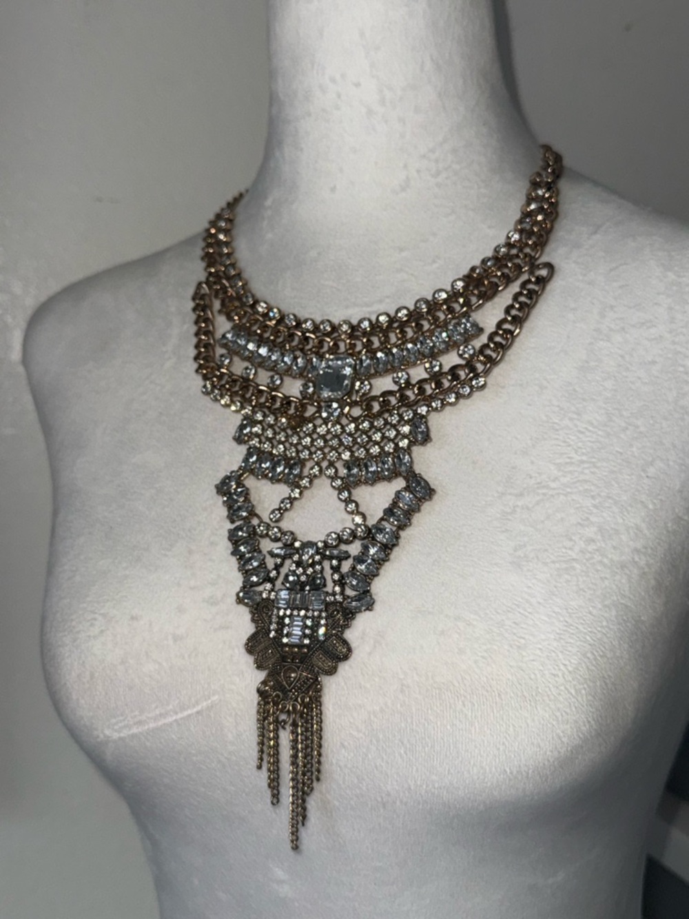 Statement Gold and Clear Crystal Multilayer Necklace